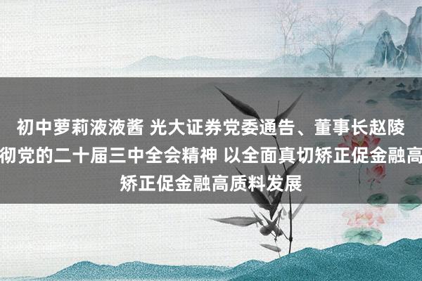 初中萝莉液液酱 光大证券党委通告、董事长赵陵：学习贯彻党的二十届三中全会精神 以全面真切矫正促金融高质料发展