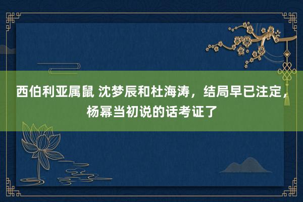 西伯利亚属鼠 沈梦辰和杜海涛，结局早已注定，杨幂当初说的话考证了