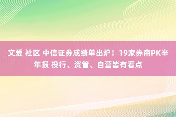 文爱 社区 中信证券成绩单出炉！19家券商PK半年报 投行、资管、自营皆有看点